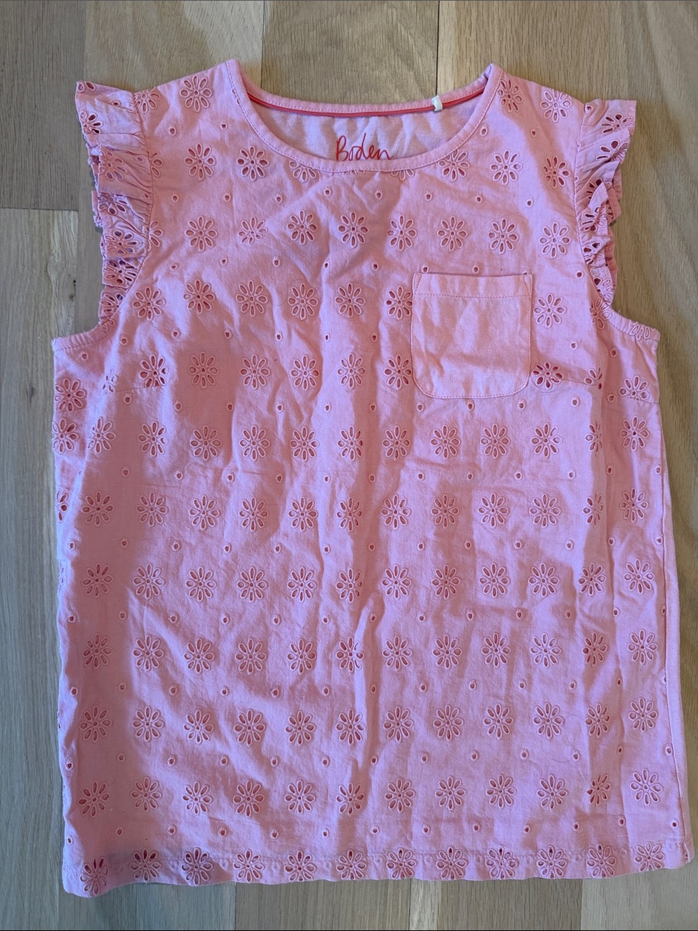 Mini Boden NWOT 13-14 Pink Eyelet Flutter Sleeve Tank Top